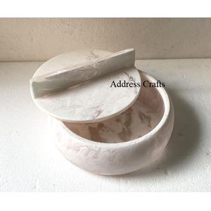 Bol en résine époxy avec couvercle, qualité supérieure, forme ronde, bol en marbre blanc à motifs, vaisselle, logo personnalisé, bols de service, plats, assiettes - Product Image 6