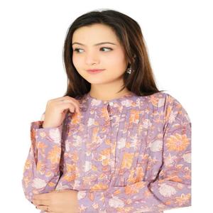 เสื้อผู้หญิงสไตล์โบฮีเมียนสำหรับฤดูร้อน ผ้าฝ้ายพิมพ์ลายบล็อก เสื้อทรงยาว สไตล์ฮิปปี้ ชุดลำลอง แฟชั่นโบฮีเมียน เสื้อเชิ้ตฤดูใบไม้ผลิ เป็นมิตรกับสิ่งแวดล้อม - Product Image 4