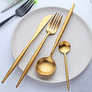 Increíble tenedor con acabado dorado, cuchara, cubiertos, diseño moderno de esmalte negro, cuchillos de mango largo y cuchara, tenedor, juego de cubiertos - Product Image 2