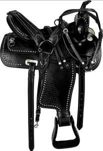 Silla de montar de estilo occidental de cuero puro, personalizada, con brida de cuerda y cuello halter, color negro, precio de fábrica - Product Image 2