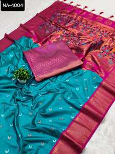 Latest Traditional Women's Silk Saree Collections for Wedding Festivals Paithani Border Attached Pallu Indian Pakistani Clothing - Product Image 4