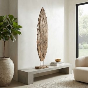Handcrafted <b>wooden</b> lumintu cacah oval stand sculpture <b>rustic</b> teak carved oval slab statue <b>wooden</b> base accent decor unit items - Product Image 4