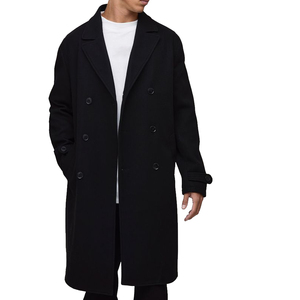 Manteau long à double boutonnage noir pour homme Classique Hiver Respirant Manteau en laine mélangée écologique - Product Image 2