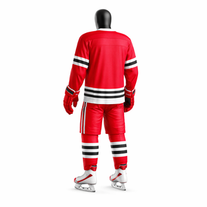 Uniforme de hockey sobre hielo personalizado rojo, blanco y negro, conjunto de camiseta y pantalones cortos sublimados, ropa de equipo para adultos, fabricante OEM ODM - Product Image 5