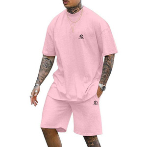100% Cotton Summer Sports <b>Shorts</b> Set for Men 300g Heavyweight Plain T shirt & <b>Shorts</b> Custom Twins Casual XL Size Track Suits - Product Image 3