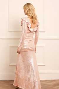 Maxi vestido de sirena con adorno de lentejuelas, escote con volantes en la parte delantera de estilo Simple, bordado de cintura Natural, amigable con la maternidad para graduación - Product Image 5