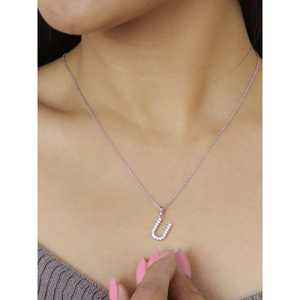 Diamantes americanos Trendy U Inicial 14K Oro Rodio Circón de agua dulce Geométrico Oro Rosa Plata Fino Colgante Collar Cristiano - Product Image 2