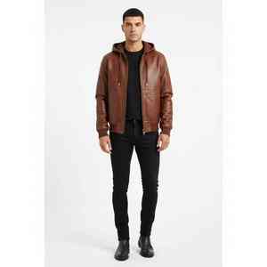 Sweat à capuche à col montant en cuir de haute qualité 100% pour unisexe / Sweat à capuche à impression numérique de couleur unie pour l'hiver - Product Image 6