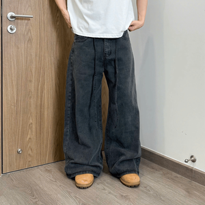 Straight Baggy Men's Hip Hop Jeans Custom Logo Blank Streetwear Washed Distressed Organic Cotton Denim <b>Rope</b> Unisex Vietnam - Product Image 5