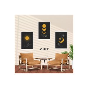 Juego de Mesa Moderno de 3 Piezas en MDF con Marco de Impresión de Calidad de 50x35cm, Colección de Arte Mural con Diseño Degradado Color Cielo - Product Image 3