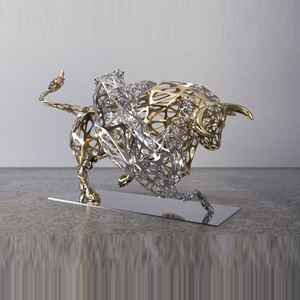 골드 & 스테인레스 스틸 동물 황소 & 호랑이 조각 예술 광택 금속 모델 - Product Image 1