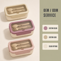 Boîte à lunch en paille de blé avec couvercle transparent, clips latéraux, compartiments séparés, récipient bento réutilisable pour le bureau, l'école, les pique-niques