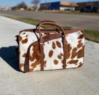 Sac de Voyage de Luxe Marron et Blanc en Cuir Véritable 100% avec Double Poignée et Bandoulière Réglable Grande Capacité