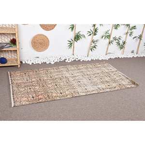 Alfombra clásica de lana turca Vintage Beige marrón 3,4x6,5 pies estilo bohemio Patchwork tejido plano alfombra para sala de estar con respaldo de látex - Product Image 2