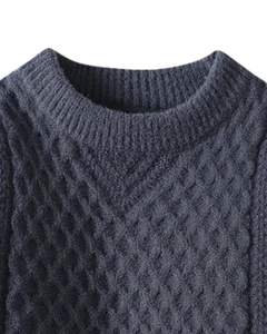 Dark Grey Warm Textured Knit Sweater For <b>Men</b> Soft Winter Pullover Casual Round Neck Thick Cozy Fabric Stylish Daily Wear - Product Image 4