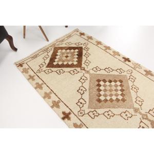 Vintage Turkish Rug 3.4x12.9 ft (105x394 cm), <b>Brown</b> Abstract Rug - Product Image 1