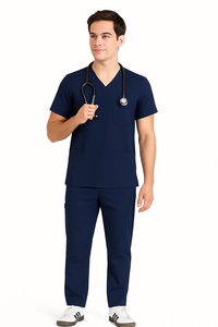 Conjunto de Uniforme Médico Unisex de Algodón y Poliéster con Cuello en V y Estampado en Relieve para Enfermeras y Doctores - Product Image 3