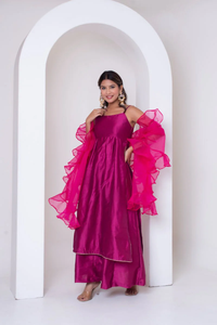Ghazal raani ชุดลำลองผ้าไหมคอตตอนสีชมพูแบบลำลองมีขอบผ้าโปร่งมีขอบระบายอากาศและรอบเอวตามธรรมชาติ - Product Image 2