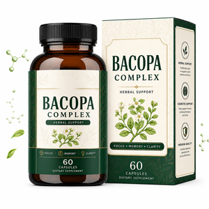 Cápsulas de Complejo de Bacopa Monnieri de Marca Privada 300mg con Extracto de Melena de León y <span class=keywords><strong>Ginkgo</strong></span> <span class=keywords><strong>Biloba</strong></span> para la Concentración y la Memoria, Veganas, Orgánicas, para Adultos - Product Image 1
