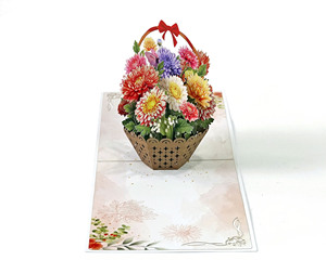 Tarjetas de Felicitación con Diseño 3D de Cesta de Flores de Papel Hecho a Mano, Regalo Empresarial - Product Image 2