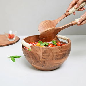 ชามขนมไม้มะม่วงภายในเคลือบลายจุดสีเหลืองสดใสและมีด้ามจับสีสันสดใสชุดช้อนเสิร์ฟพร้อมส่ง - Product Image 5