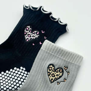 Women's Cotton Soft Crew <b>Socks</b> with Customised Logo Colormix Pilates Grip Yoga Suitable Cute Ruffle Cuff Design for <b>Girls</b> - Product Image 5