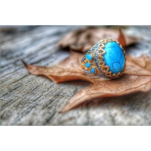 Anillo de Plata de Ley 925 pura auténtica piedra turquesa hecha a mano hecha en Turquía modelo de lujo y de moda Estilo Vintage nuevo modelo - Product Image 1