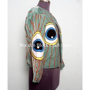 Chaqueta Corta Informal de Terciopelo Bordado Suzani, Chaqueta Dulce para Mujer, Transpirable, Hecha a Mano, Artesanal, de Algodón Personalizado, Aspecto Elegante - Product Image 4