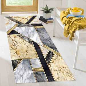Tapis abstrait en marbre doré : gris et jaune, décoration moderne pour la maison, tapis imprimé, tapis en chenille - Product Image 5