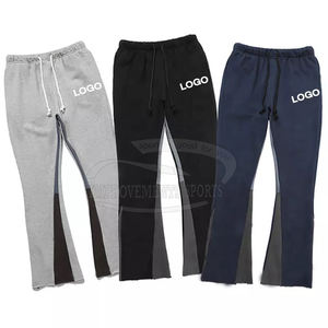 Pantalones acampanados informales para exteriores con logotipo personalizado para hombre, pantalones de chándal a rayas laterales negros, pretina elástica, retazos, rectos ligeros - Product Image 1