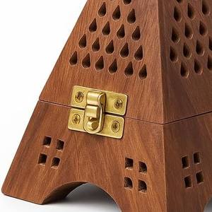 Quemador de Incienso de Madera Artesanal con Orificios de Ventilación, Forma de Pirámide, Porta Incienso Árabe para Fragancia del Hogar, Ramadán y Regalos - Product Image 4