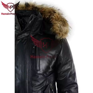 Style hivernal raffiné: Blouson bombardier à capuche en cuir de mouton pour homme Blouson d'hiver pour homme Blouson aviateur en cuir Fourrure à capuche - Product Image 2