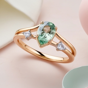 Bague artistique fine personnalisée en or rose massif avec pierre précieuse vert clair menthe saphir et péridot design inspiré de la nature fantaisiste - Product Image 5