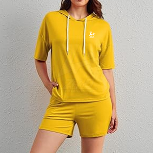 Vêtements de mode Ensemble sweat à capuche et short pour femmes Conception personnalisée au prix de gros Ensemble sweat à capuche et short pour femmes - Product Image 6