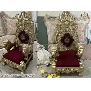 Royal Maharaja Singhasan <b>Chair</b> in Gold Polish <b>Hand</b> Crafted Lion Design Modern Teak Wood Customized Size Durable Home Furniture - Product Image 1