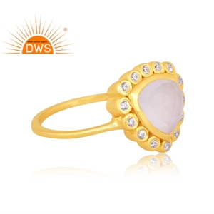 Hot Selling Sterling <b>Silver</b> 18K Gold <b>Plated</b> Cz & Rainbow Moon Stone Gemstone Stackable Ring Demi Fine Jewelry Manufacturer - Product Image 3