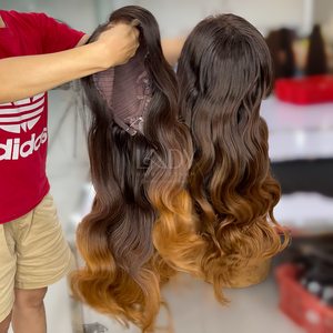 Maravillosas pelucas de pelo vietnamita Hum Color degradado de textura ondulada grande para mujeres negras - Product Image 4