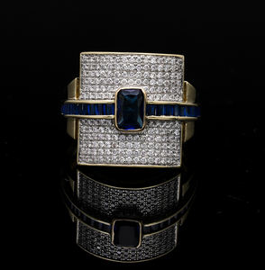 Bold 14K Gold Rodio Plated Classic Llamativo Anillo Pave-Set Diamantes naturales - Product Image 1