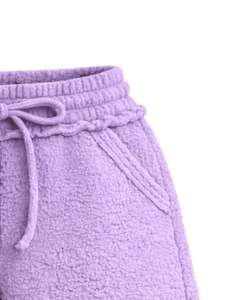 กางเกงขาสั้นผ้าฟลีซเชอร์ปาลาเวนเดอร์สำหรับผู้หญิง สวมใส่สบาย นุ่มฟู เหมาะสำหรับใส่พักผ่อน เอวยางยืดพร้อมเชือกผูก สไตล์ลำลอง ใส่สบายในฤดูหนาว - Product Image 3