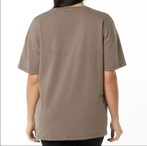 Camiseta de Mujer Casual de Corte Regular, Algodón y Poliéster, Cuello Redondo, Manga Corta, Transpirable, Secado Rápido, Jersey, Diseño Liso Digital - Product Image 4