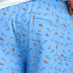 Shorts de Baño para Hombre, Azules, Estampados con Peces y Conchas, de Secado Rápido, con Cordón Ajustable, Casuales, de Poliéster, con Logotipo Frontal - Product Image 5