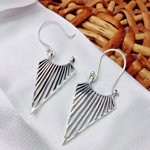 925 <b>Sterling</b> <b>Silver</b> Geometric Tribal Drop <b>Earrings</b> Vintage Style for Wedding or New Year Plain <b>Silver</b> Gift Ideas - Product Image 1