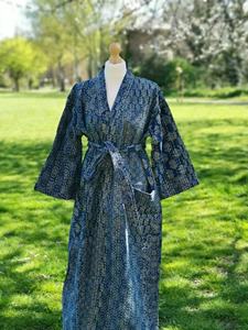 El último diseñador de calidad Casual Wearing Women Ladies Maxi Printed Tropical Kantha Kimono Custom Blue Color Jacket Coat Sashes - Product Image 4
