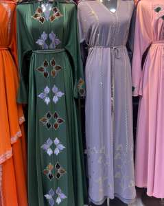 Dubai Luxury Sequined Abaya with Flared Hem and Handmade Crystal Stone Work Modest Muslim Women's Evening Party Abaya - Product Image 2