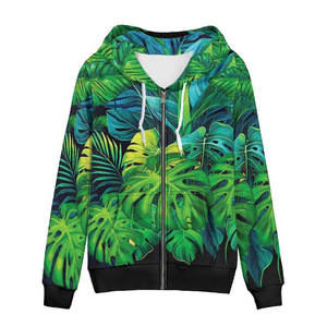 Sweat-shirt d'hiver pour femme en tissu éponge premium à imprimé feuille de Monstera tropicale, avec cordon de serrage réglable et poignets côtelés, logo frontal - Product Image 1