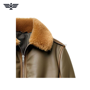 Chaqueta Bomber de Piel de Oveja Premium Personalizada de Alta Calidad para Hombre, Diseño Único, Transpirable, Forro de Piel Sintética con Contraste de Canalé para Invierno - Product Image 4