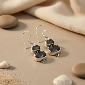 Boucles d'oreilles vintage en topaze mystique pour femmes avec diamant, plaqué or 14 carats, argent 925 et or blanc/jaune - Bijoux en pierres précieuses plaqués or - Product Image 1