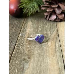 Zuni Made Purple Opal & Sterling <b>Silver</b> Cluster <b>Ring</b> with Bezel Setting Rhodium Plated for Everyday Wear - Product Image 1