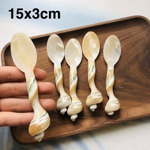 Cuchara de madera, combinación de cuchara de concha marina y concha de nácar, ideal para los amantes de la comida de los chefs que sirven alimentos blandos o huevas - Product Image 2