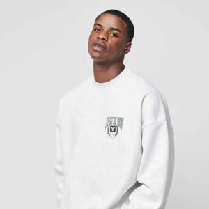 Sudadera de cuello redondo de gran tamaño, suéter de algodón liso con logotipo impreso, Jersey bordado en blanco para hombre, sudadera bordada, registro personalizado - Product Image 2